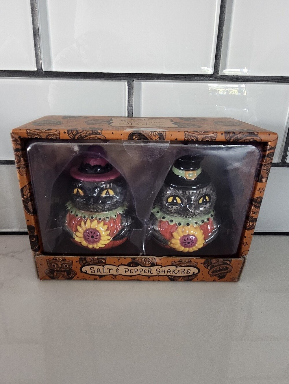 Johanna Parker Black Bird Crow Salt & Pepper Shakers Thanksgiving Fall